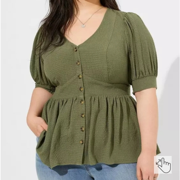 Torrid Babydoll Crinkle Flannel Gauze Button Up Short Sleeve Top Size 2 - Picture 1 of 8